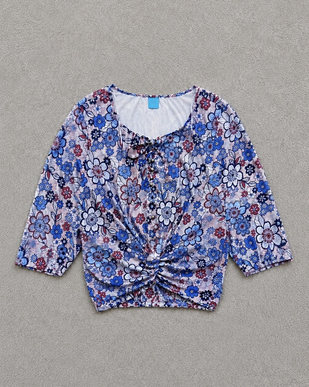 Cool Code Blusa Donna Floreale Ecru Blu Rosa Manica 3/4 Taglia M