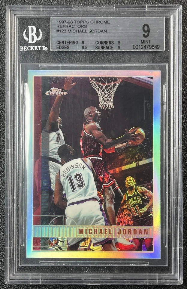 MICHAEL JORDAN BGS 9 1997-98 TOPPS CHROME #123 REFRACTOR BULLS MINT RARE SP