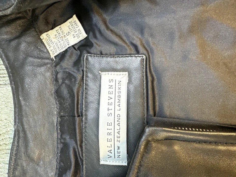 Chaleco de cuero Valerie Stevens de piel de cordero negro para mujer pequeño NZ vintage cremallera S Foto 2 de 3