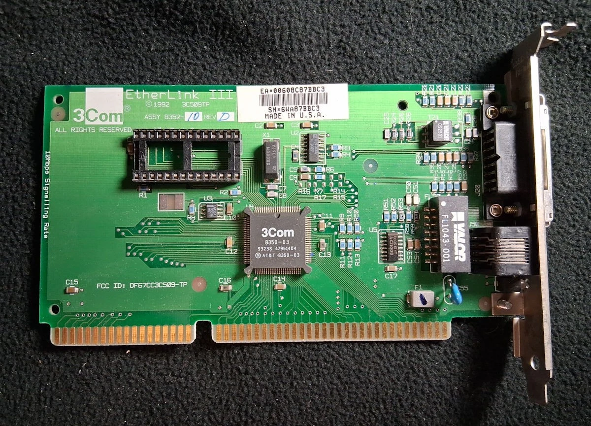 3Com EtherLink III 3C509B-C Assy 03-0021-002 Rev A ISA Network Card