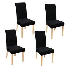  Velvet Stretch Chair Covers for Dining Room Soft Fit Removable Set of 4 Black