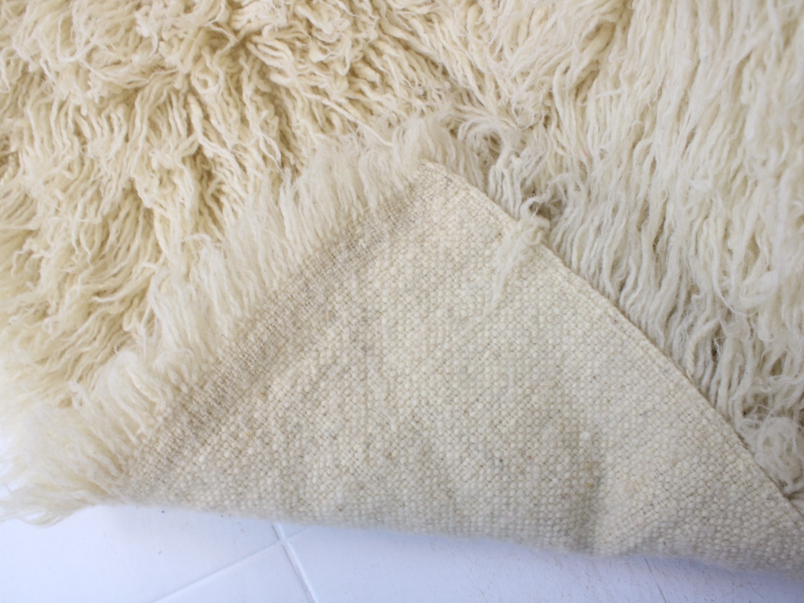 5x7 Turkish Handmade Shaggy Area Rug Beige Sheepskin 4.6x7.0 ft