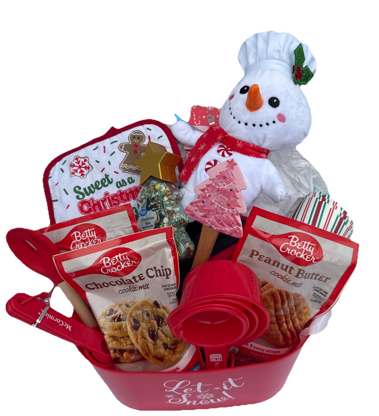 Girls Christmas Cookie Crew Baking Gift Basket Set Snowman Plush & Mixes New