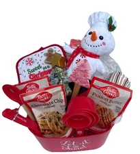 Girls Christmas Cookie Crew Baking Gift Basket Set Snowman Plush & Mixes New