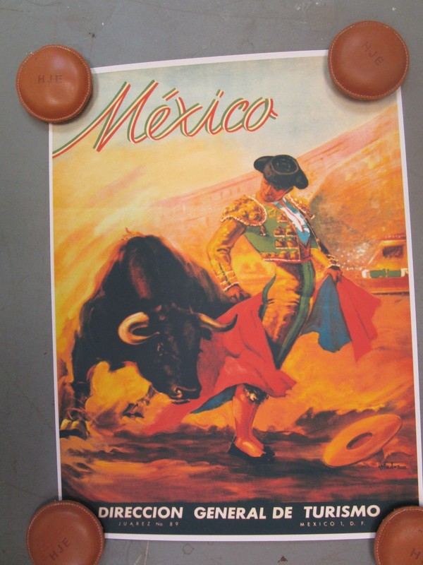 Bullfighting Poster General Tourismo plus Mexican Republic Map Reprint