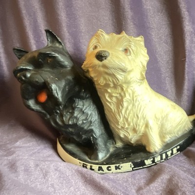 Vintage Large Black & White Scotch Whisky Scottish Terrier statue Charming