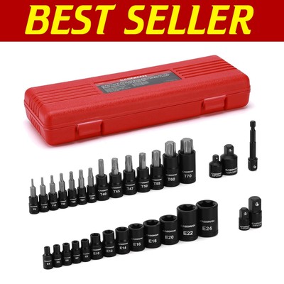 32-Piece Torx & E-Torx Socket Set - Heavy Duty, Durable Chrome-Vanadium Tools