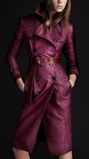 New Women's Genuine Leather Soft Lambskin Trench Coat Long Overcoat