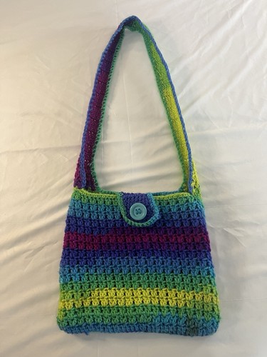 Handmade Vintage Croquet Multi-Colored Denim Lined Crossbody Bag Purse