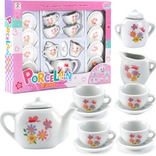 16 Piece Rose Flower Miniature Porcelain Ceramic Tea Set  Small, Multicolor
