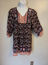 Temofon Floral Boho Print Mini Dress Hippie Festival XL
