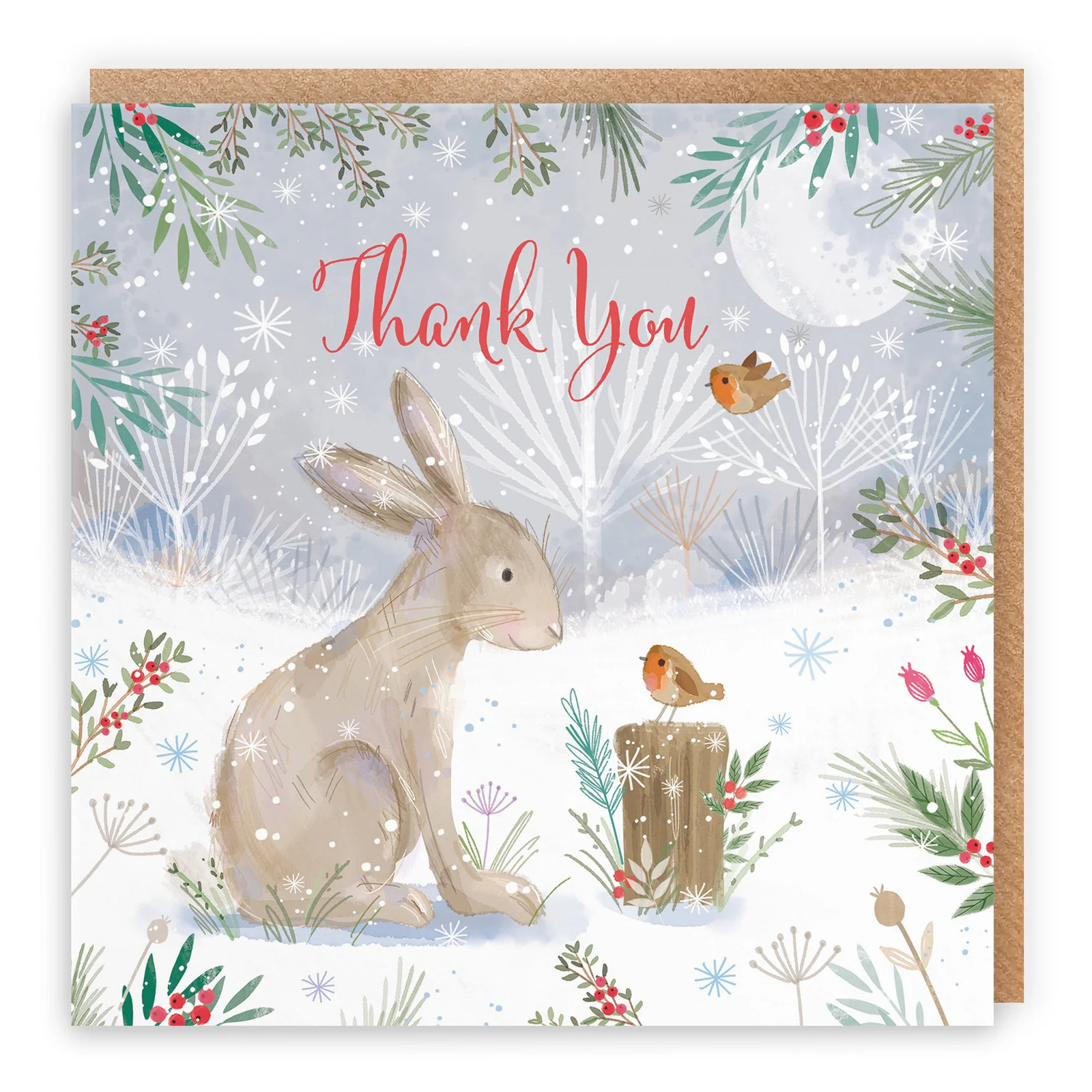Thank You Cute Hare Christmas Card Nature's Treasures