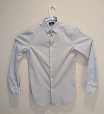 Theory Cedrick PNT Microgrid Dress Shirt Mens LS Gray Slim Fit Button Up - 14.5