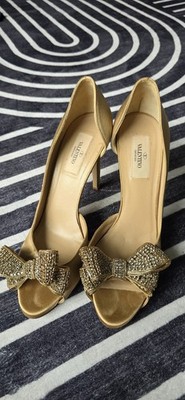 VALENTINO GARAVANI Satin Crystal Couture Bow d'Orsay Pumps  Women's Size 39.5...