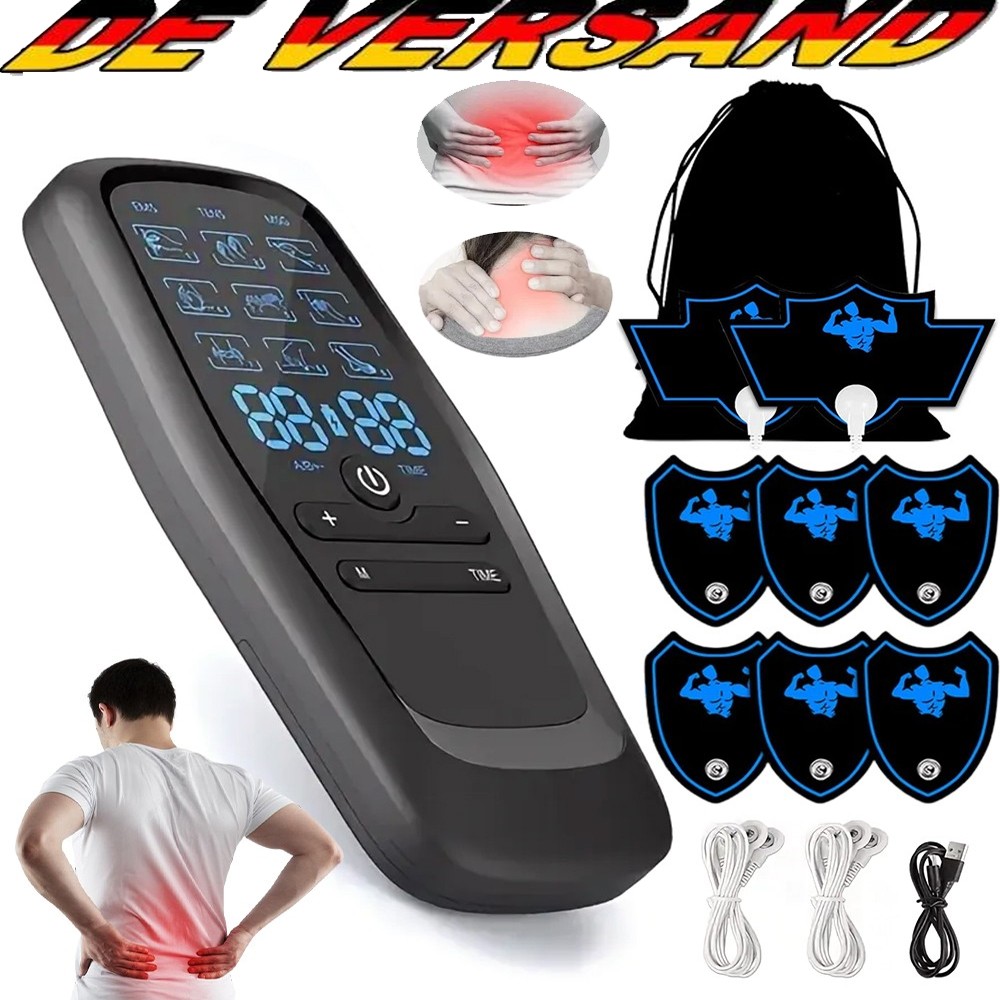 EMS Tens Reizstromgerät Zweikanal Pulsmassagegerät 9 Modi Muskelstimulator Gerät