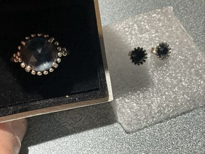 Original Pandora Set Leuchtender Mitternachtsstern Ring Größe 7 & Ohrringe