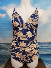 NWT Cupshe Womens One Piece Swimsuit Size Medium Blue Floral Pink Beige 