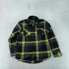 Dixxon Flannel Shirt Youth Boys Medium Black Green Plaid Chest Pockets Button Up