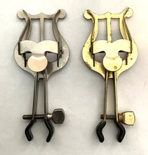 Lot of 2 - Vintage Clamp-on Trumpet Lyres: 1-Brass and 1-Steel
