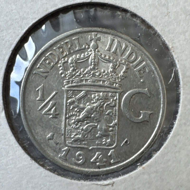 Netherlands East Indies 1941 P 1/4 Gulden Silver ASW: 0.0736oz 