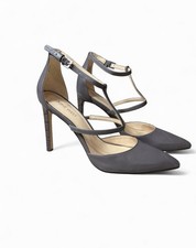 Nine West Tornaydo Gray Leather T-Strap Pointed Toe Heels Pumps Women’s 8.5M