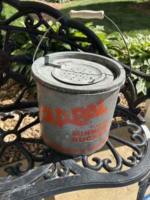 Vintage Old Pal Floating Minnow Bucket Live Bait Pail Fishing 8 Quart Galvanized