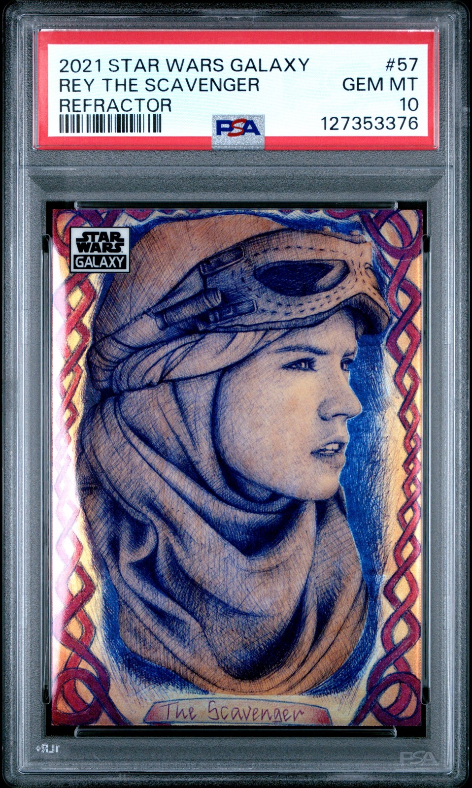 2021 TOPPS CHROME STAR WARS GALAXY REFRACTOR #57 REY THE SCAVENGER PSA 10