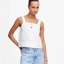 NWT Madewell Contrast-Stitch Squareneck Sleeveless Top in 100% Linen XL