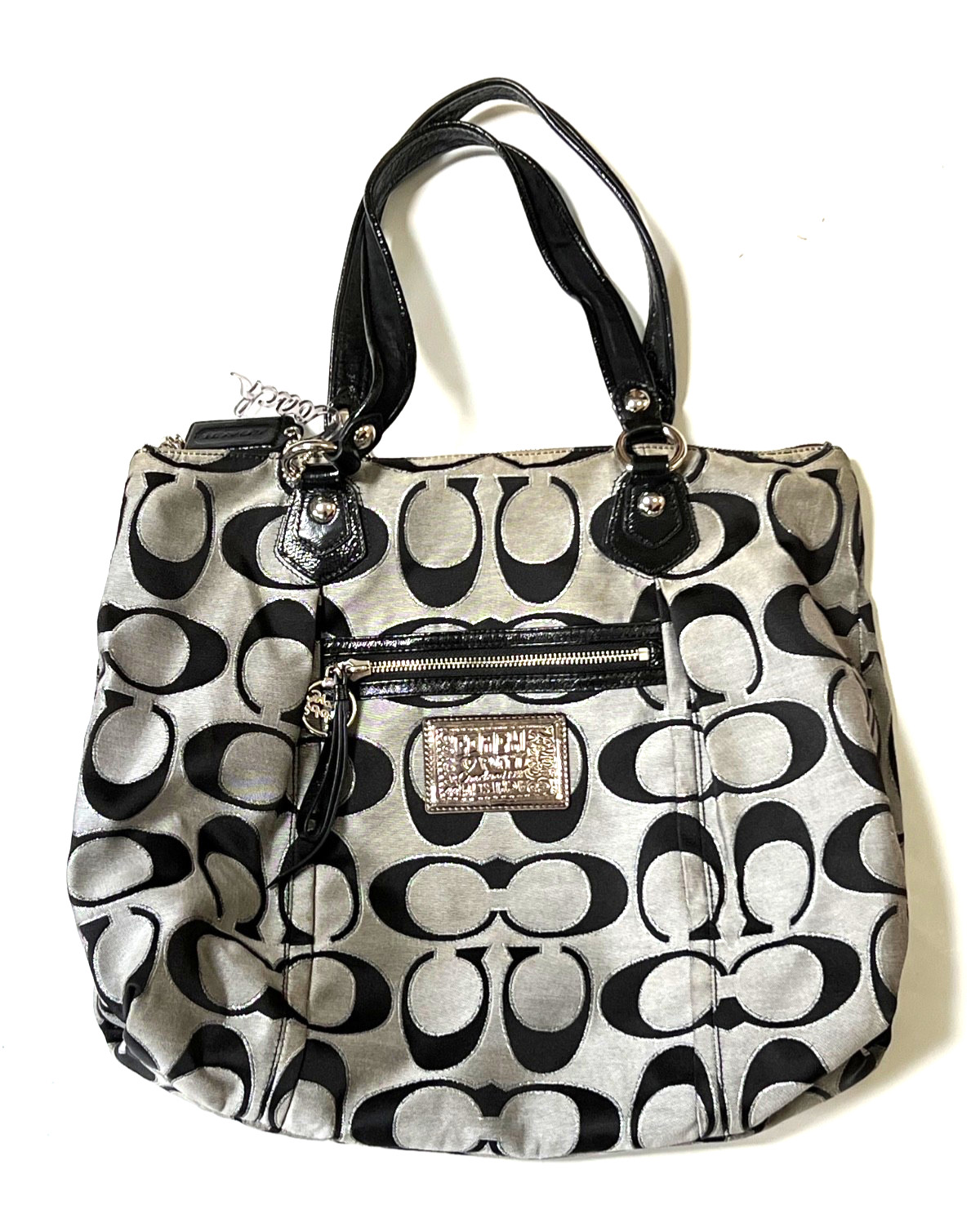 Y2K COACH Poppy Glam Tote Black Silver Metallic Signa… - Gem