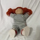 Vtg Cabbage Patch Doll Red Hair Pigtails Green Eye Coleco Grey Cat Sweatsuit ‘82