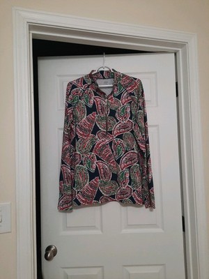 Crown & Ivy Women's Large Holiday Tree Zip V-neck Athleisure Thumbhole Top