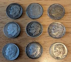9 Silver Roosevelt Dimes, various dates and mint marks