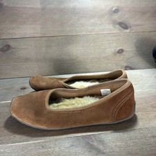 ll bean wicked good womens size 7 shoes brown suede shearling comfort slippers