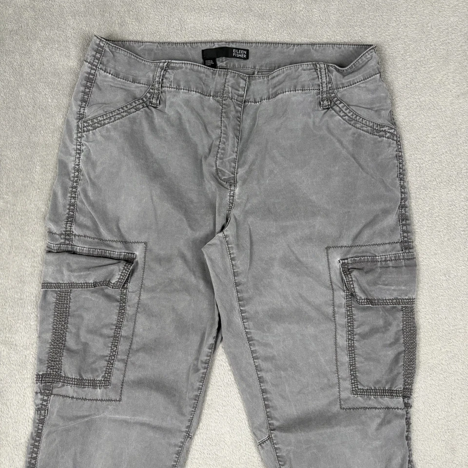 Eileen Fisher Womens Cargo Jogger Pants Size 4 Grey Ankle Zip Pocket 28x27 EUC - Image 3 of 4