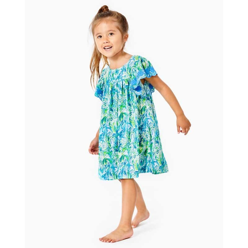 Lilly Pulitzer Girls Stassie Dress Embroidered Short Sleeves L 8-10 Years 288255