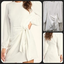 LULUS Believe it or Knot White Long Sleeve Tie Front Dress**Classy Size XS**NWOT