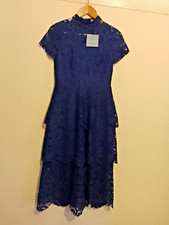 Missguided Dress Size 10 Navy Blue Lace frill tiered floral short Sleeve Party