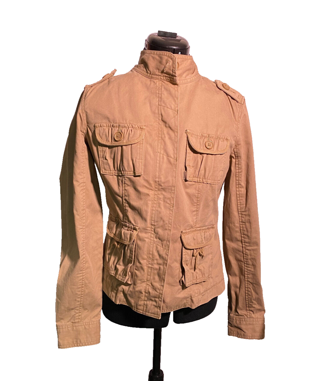 Tommy Hilfiger Jacket Women Small Bomber Khaki Beige Full Zip Size S