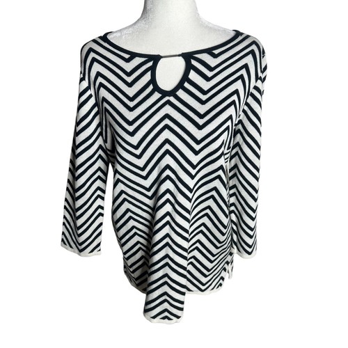 Cable & Gauge Long-Sleeve Knit Top Size Large Black and White Chevron ...