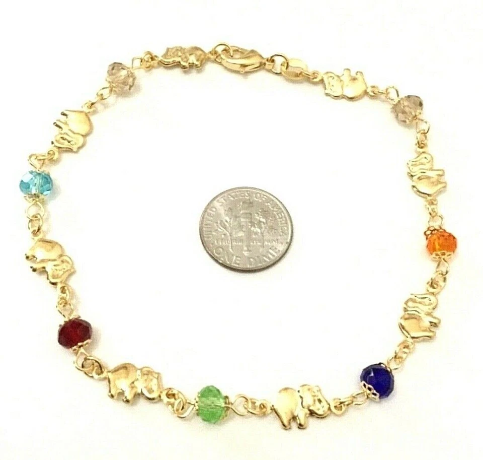 ORO 18K RELLENO ELEFANTE SUERTE DINERO TOBILLERA 10"/TOBILLERA ELEFANTE 10"- ANK1499 Foto 2 de 4