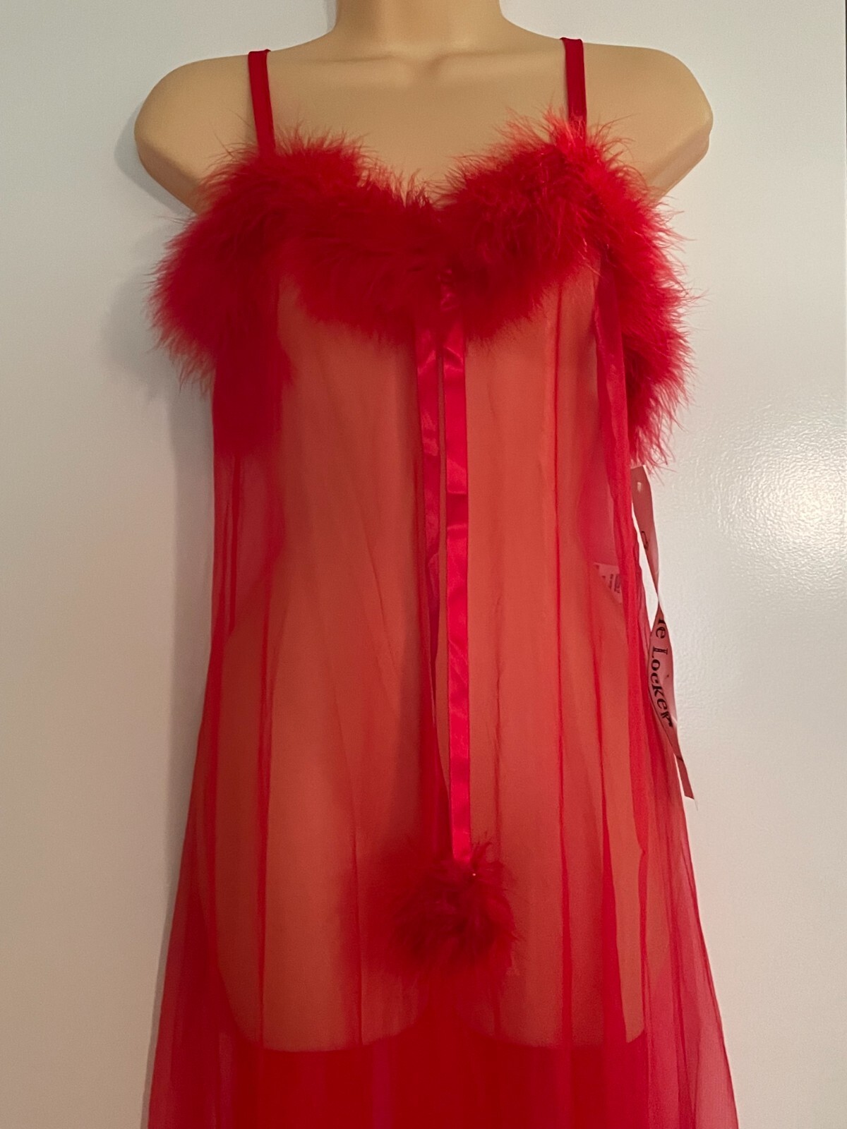 Vtg Long CHIFFON Nightgown STRING BIKINI Panty Set MARABOU FEATHERS