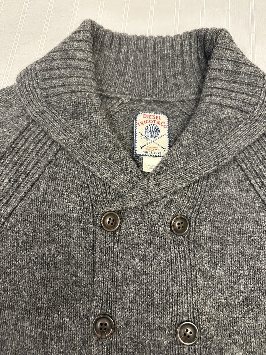 Diesel Tricot Co Gray Wool Blend Double Breasted Button Shawl Collar  Cardigan