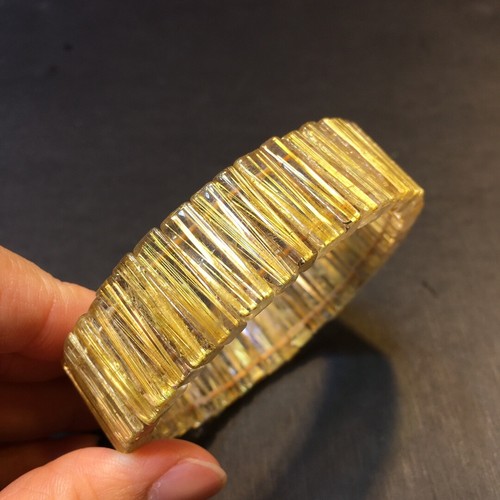 AAA+ Natural Gold Hair Rutilated Quartz Crystal Hand Cards Reiki Healing 19.5mm - Picture 5 of 6