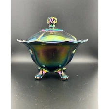 Amethyst Carnival Glass Footed Pedestal Bowl by Summit Art Glass with Lid
