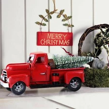Vintage Metal Classic Rustic Pickup Truck Christmas Tree Home Office Decor Red