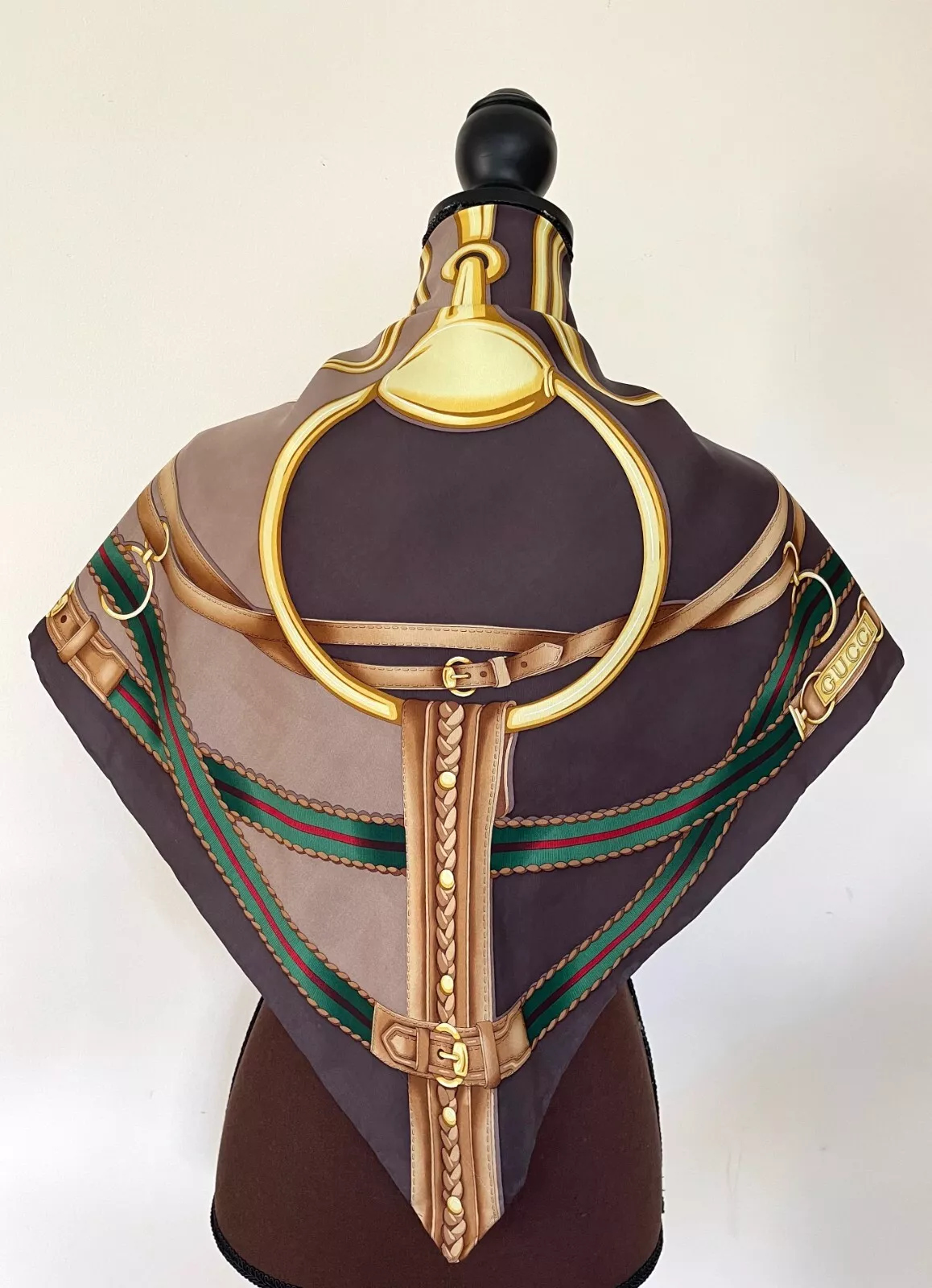 Écharpe marron équestre unisexe enveloppe de soie Gucci logo équestre écharpe avec boîte cadeau Gucci