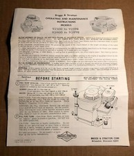 Briggs & Stratton | Operating and Maintenance Instructions | Models 92500-92598