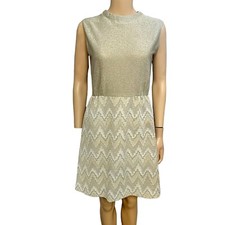 70  s Vintage Womens Leslie Fay Metallic Dress Sleeveless Light Gold Medium/6