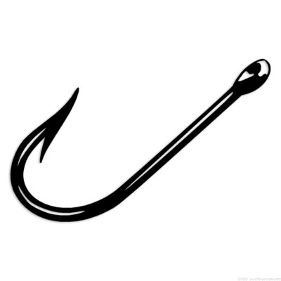 Fish Hook - Decal Sticker - Multiple Colors & Sizes - ebn6018