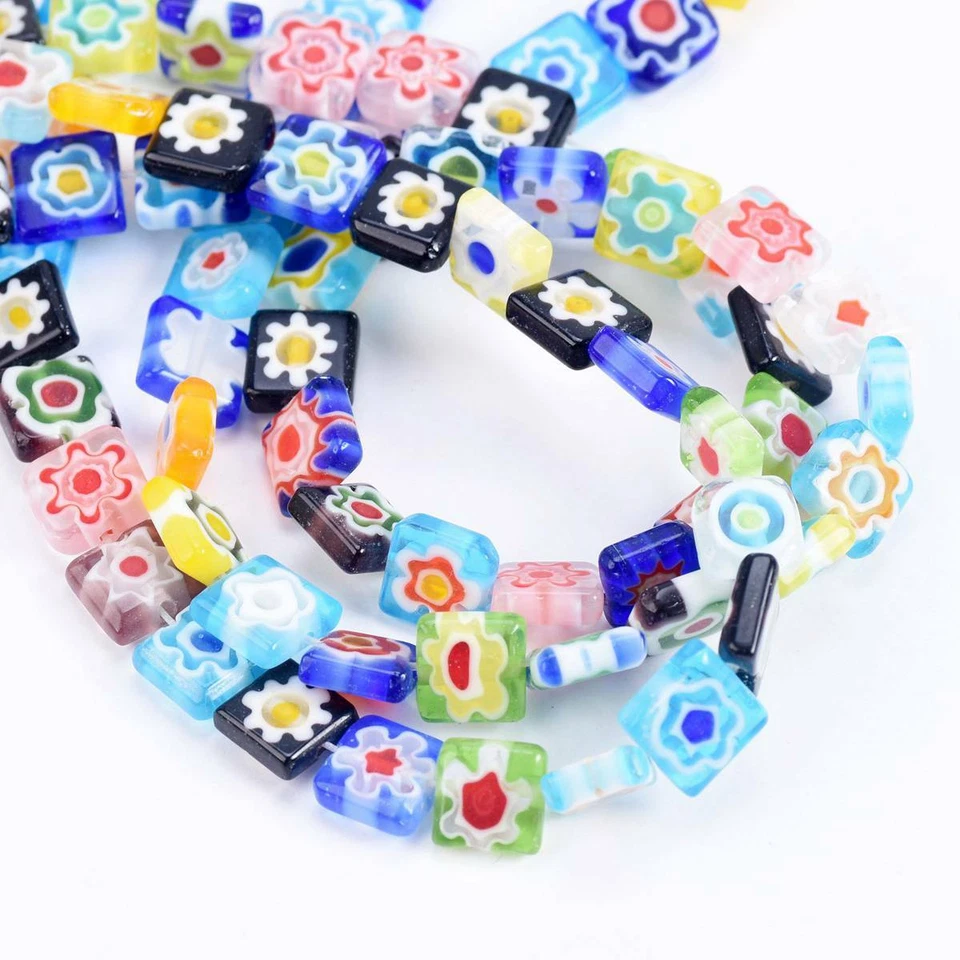 Square Shape 6mm 8mm 10mm Mixed Millefiori Glass Loose Beads for Jewelry Making - Image 3 of 4